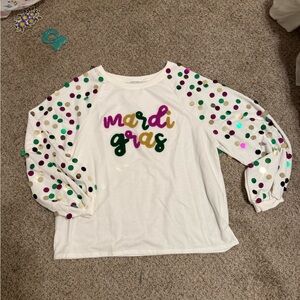 White Mardi Gras Sequin Sleeve Sweatshirt